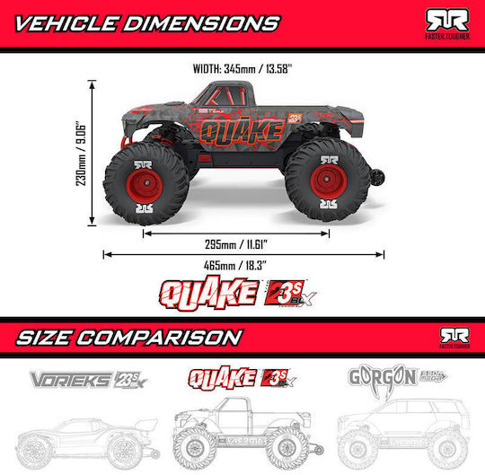 Arrma 1/10 Quake 223s Dsc 2wd Rtr Brushless Monster Truck Roșu Fără Baterie Încărcător Ara3537t1 Arrma