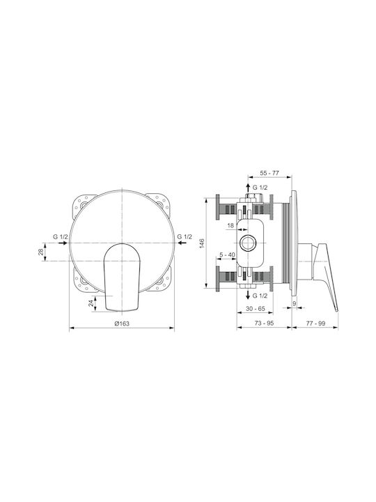 Ideal Standard Μίκτης Μπαταρίας Εντοιχισμού για Ντουζιέρα 1 Εξόδου Ασημί