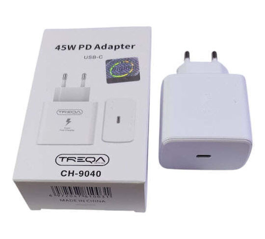 Treqa Ladegerät ohne Kabel mit USB-C Anschluss 45W Stromlieferung Weißs (CS-9040)