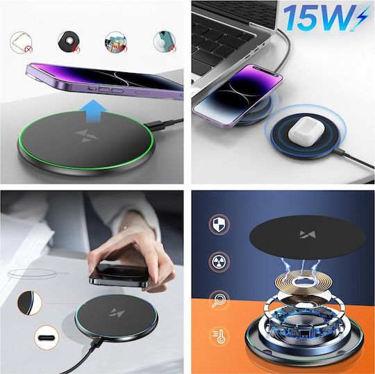 Wozinsky Încărcător Wireless (Qi Pad) și Cablu USB-C 15W Negruς (WLI-01Y)