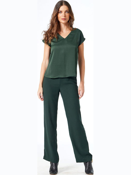 Women's Short Sleeve Green Blouse