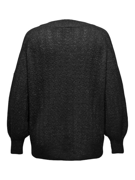 Bluza Damă Mânecă Lungă Pulover cu Decolteu în V Neagră