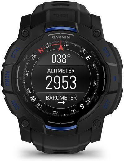 Garmin Instinct 3 AMOLED Aluminium 50mm Waterproof Smartwatch with Heart Rate Monitor (Black/Bolt Blue Band)