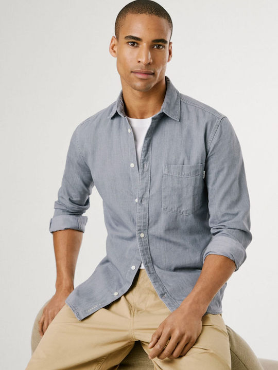 Long-sleeved Denim Shirt Gray