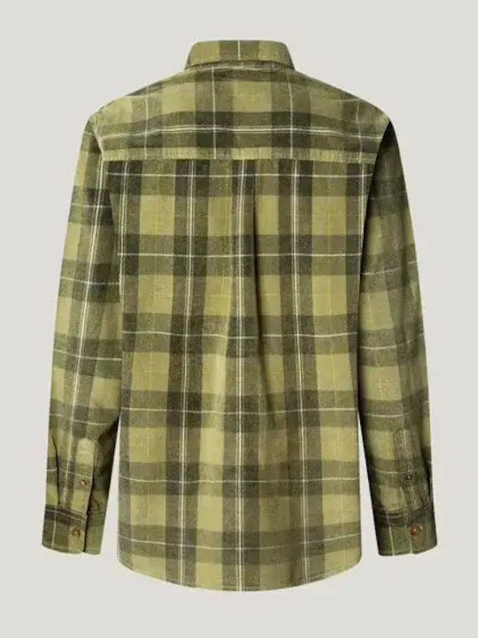 Long-sleeved Corduroy Shirt Checked Khaki