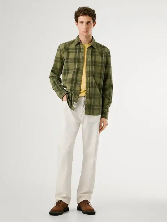 Long-sleeved Corduroy Shirt Checked Khaki
