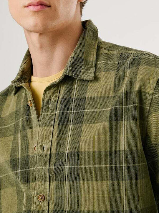Long-sleeved Corduroy Shirt Checked Khaki