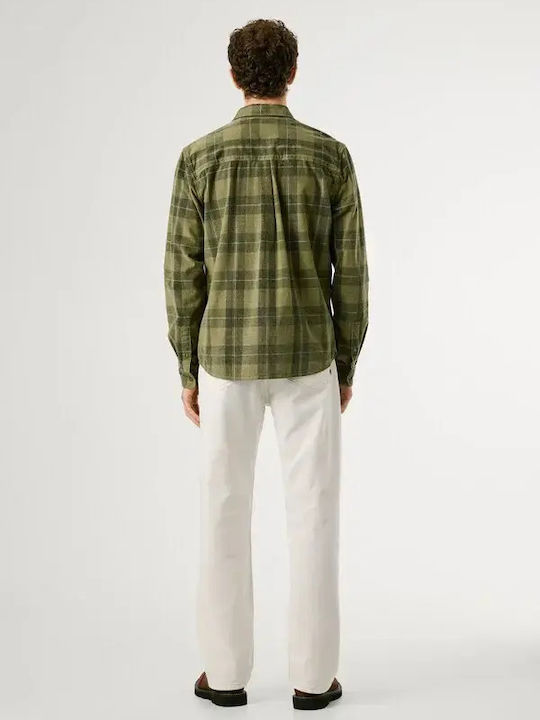 Long-sleeved Corduroy Shirt Checked Khaki