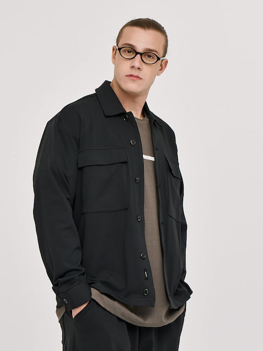 Μακρυμάνικο Overshirt σε Φαρδιά Γραμμή Μαύρο