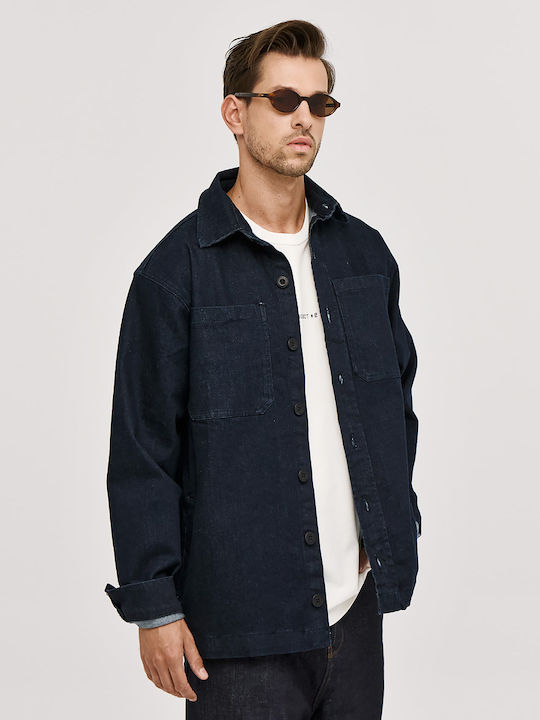 Overshirt Din Denim Cu Mânecă Lungă În Linie Lată Albastru