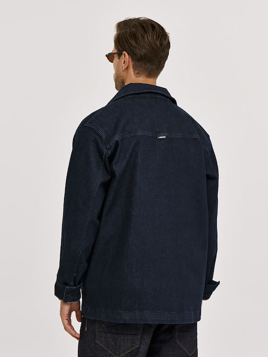 Overshirt Din Denim Cu Mânecă Lungă În Linie Lată Albastru