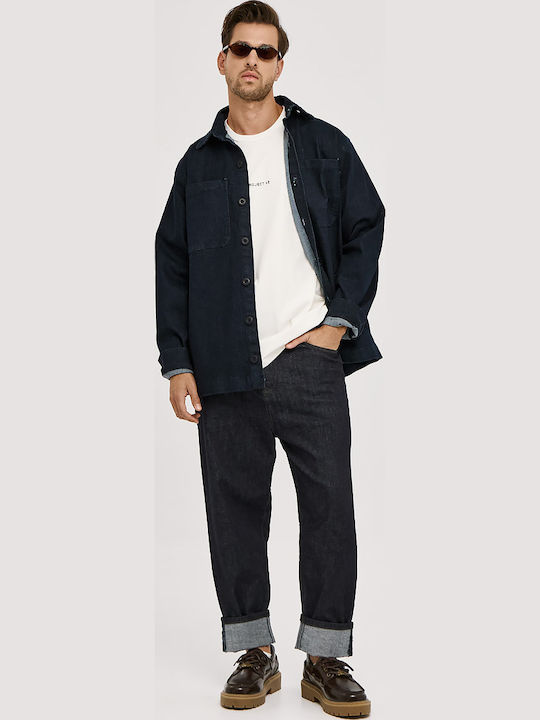 Overshirt Din Denim Cu Mânecă Lungă În Linie Lată Albastru