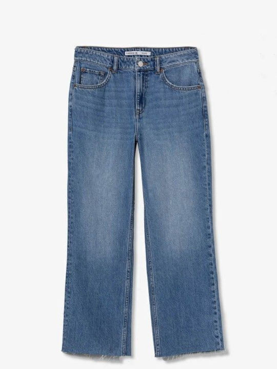 High Waist Women's Jean Trousers in Straight Line Denim Blue