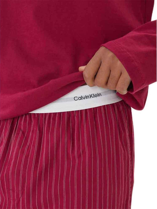 Calvin Klein Χειμερινό Γυναικείο Σετ Πιτζάμας Βαμβακερό Ροζ