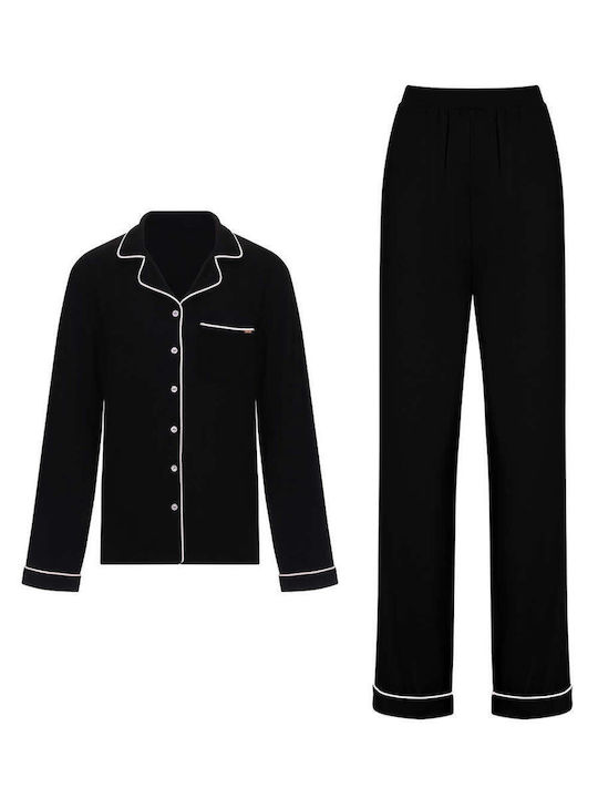 Dorina Winter Damen Pyjama-Set Schwarz