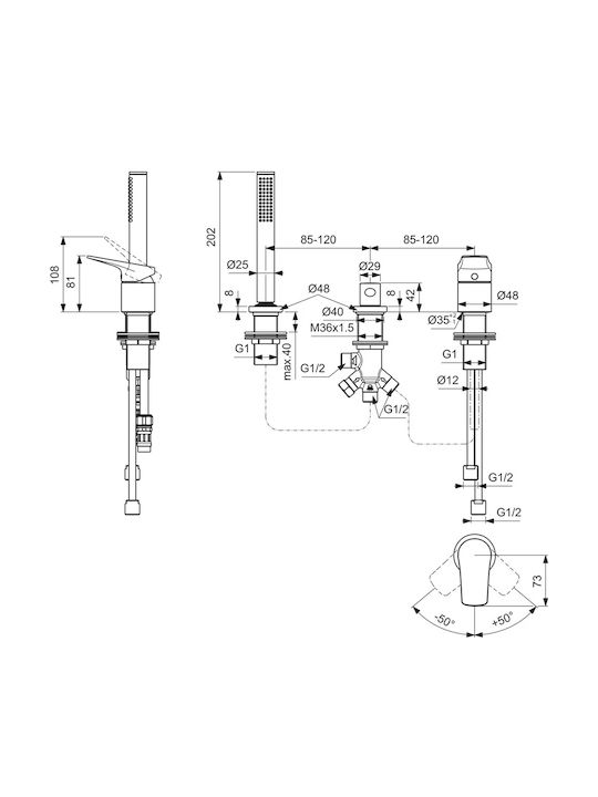 Ideal Standard La Dolce Vita Mischung Bade- / Duscharmatur Badewanne Silber