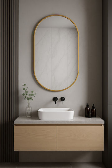 Oval Bathroom Mirror made of Metal 60x100cm Gold