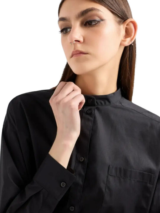 Langärmelig Damen Hemd Schwarz