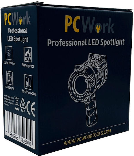 Pcwork Επαναφορτιζόμενος Προβολέας Χειρός LED IPX4 με Μέγιστη Φωτεινότητα 1590lm
