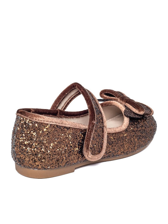 Kids Ballerinas with Hoop & Loop Closure Brown