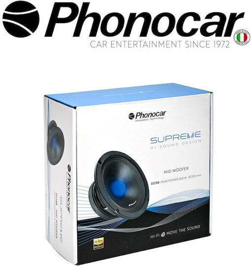 Phonocar Автомобилен Високоговорител Supreme 8" с 180W RMS (Нискочестотен говорител)