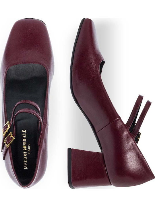 Leather Pointed Toe Burgundy Heels with Strap
