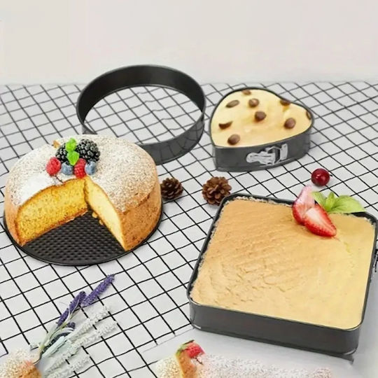 Set 3 Pufo Cake Metal Baking Trays Removable Base Different Shapes