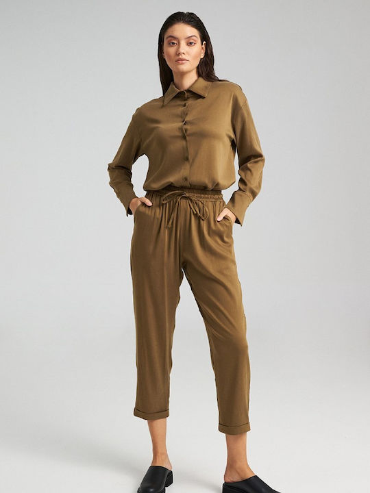 Women's Linen Long Sleeve Shirt Khaki