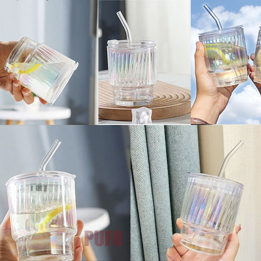 Pahar Pentru Apă Din Sticlă Maro Cu Pai 350ml