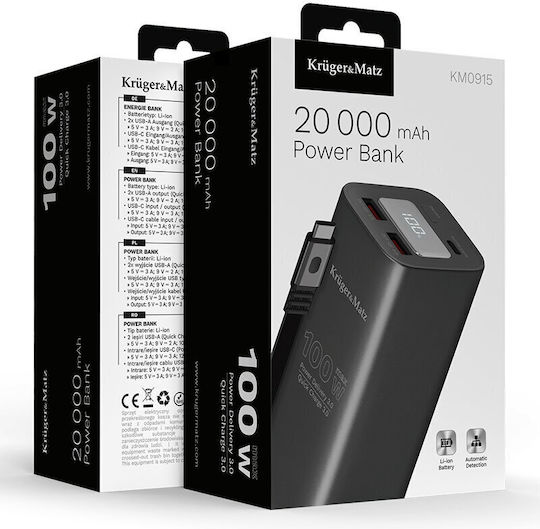 Kruger & Matz Baterie Externă 20000mAh 100W Power Delivery Încărcare Rapidă Neagră