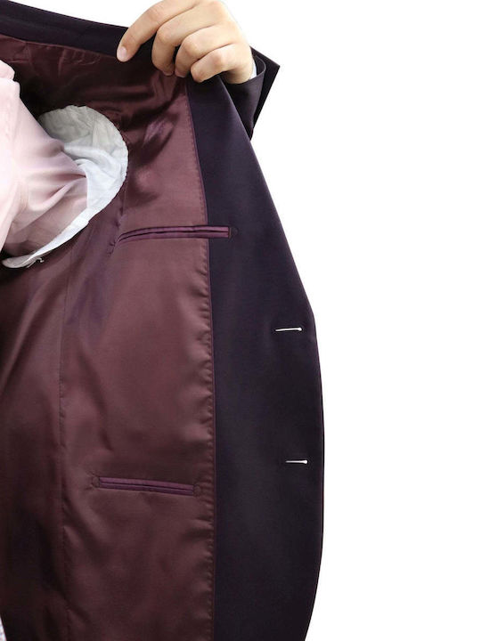 Iarna Costum Bărbați cu Croială Strâmtă Burgundy