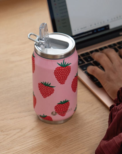 Pull Can'it Glass Thermos Stainless Steel 280ml Red with Straw
