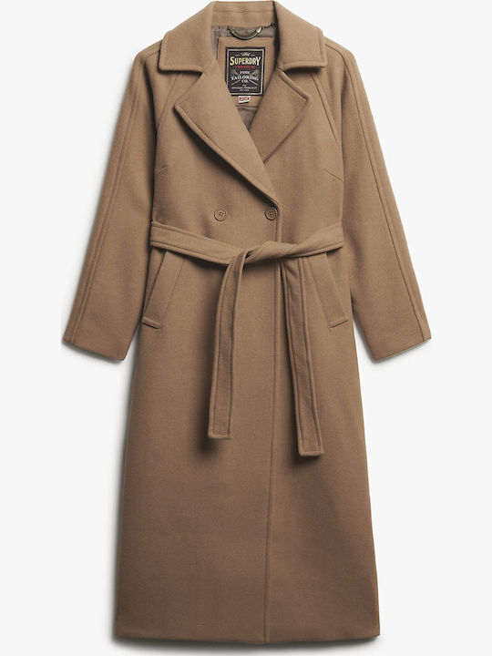 Wool Women's Camel Coat with Belt