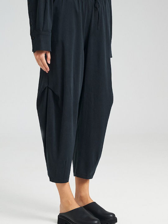 Women's High-waisted Linen Trousers Relaxed Fit Black