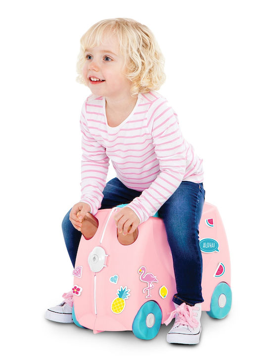 Trunki Ride-on Flamingo Flossi Βαλίτσες Ταξιδιού Σκληρές Ροζ με 4 Ρόδες