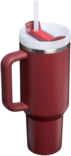 Stanley Quencher H2.0 FlowState Handled Tumbler Thermos Stainless Steel BPA Free 1.18lt Cranberry with Straw and Handle