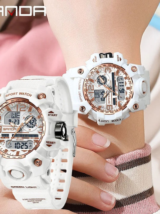 Sanda Kids Digital Watch with Rubber/Plastic Strap White