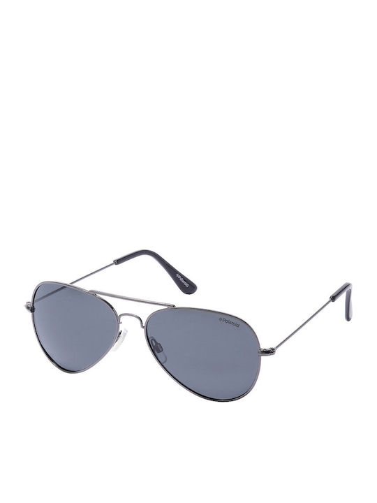 Polaroid Men's Sunglasses with Silver Metal Frame and Black Polarized Lens 04213 A4X/Y2