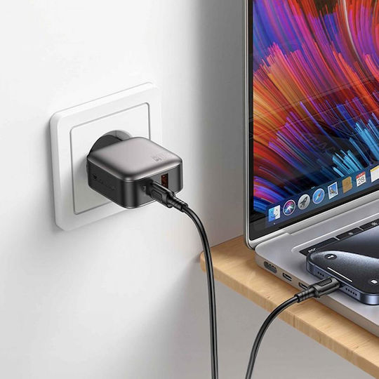 Lamtech Φορτιστής Χωρίς Καλώδιο GaN με Θύρα USB-A και Θύρα USB-C 30W Power Delivery / Quick Charge 2.0 Γκρι (LAM980442)