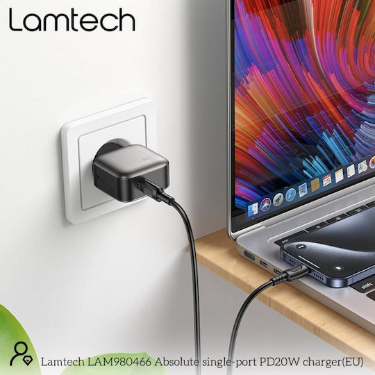 Lamtech Φορτιστής Χωρίς Καλώδιο με Θύρα USB-C 20W Power Delivery / Quick Charge 2.0 / Quick Charge 3.0 Γκρι (LAM980466)