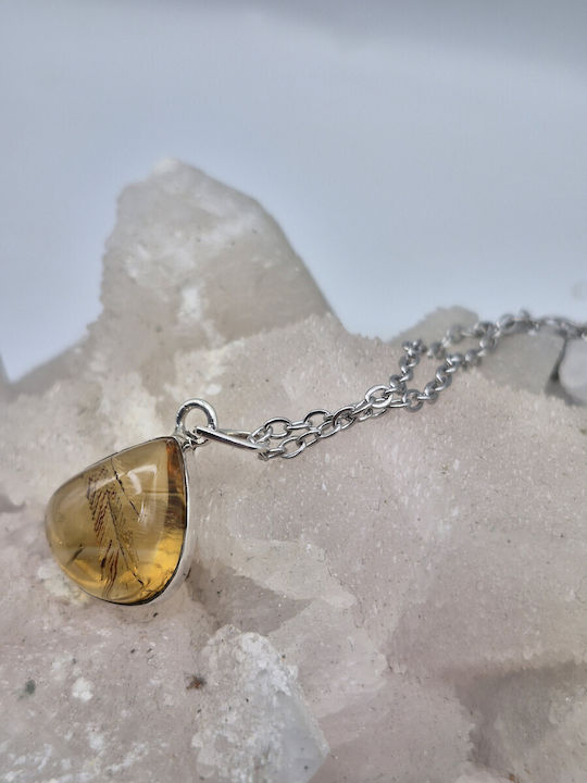 Ασημένιο Κολιέ Φυσικό Κιτρίνης 26.5 Ct & Ατσάλινη Αλυσίδα – Χειροποίητο Statement Κόσμημα