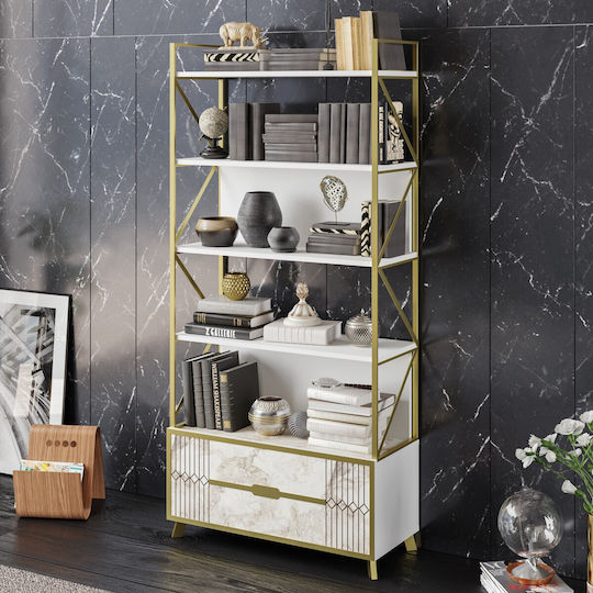 Bibliotecă Frida Alb-Auriu 89.3x35.2x191cm