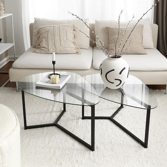 Οβάλ Κεντρικό Τραπεζάκι Bellisimo Γυάλινο Black 2τμχ Μ82xΠ58xΥ40εκ.