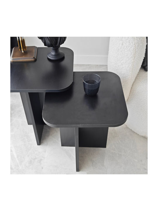 Square Side Coffee Table Blues Wooden Black 2 Pieces W40xL40xH55cm