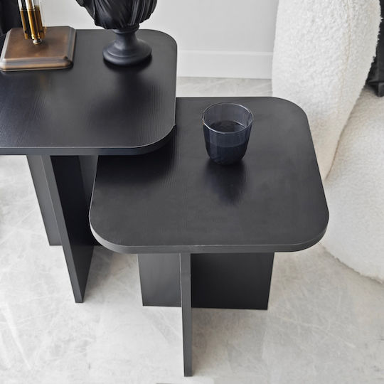 Square Side Coffee Table Blues Wooden Black 2 Pieces W40xL40xH55cm