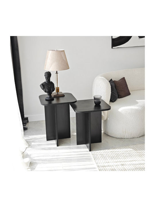 Square Side Coffee Table Blues Wooden Black 2 Pieces W40xL40xH55cm