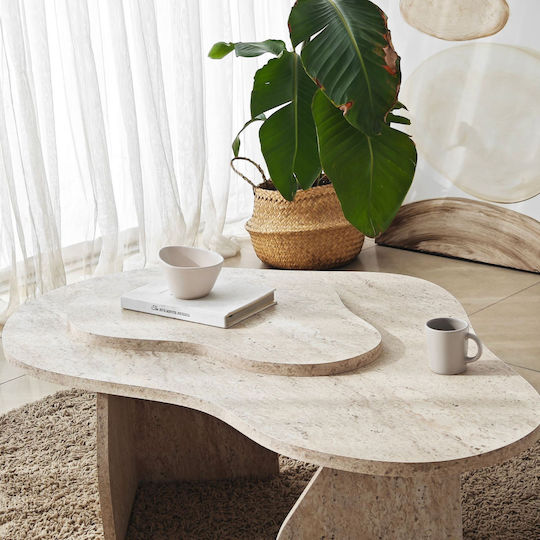 Rechteckiger Zentraler Kaffeetisch Melted Holz Travertin Beige M105xL65xH35cm