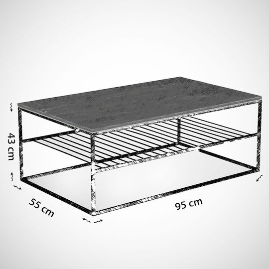 Правоъгълна Централна Кафе Маса Etna Marble Effect Черна Ш95xД55xВ43см