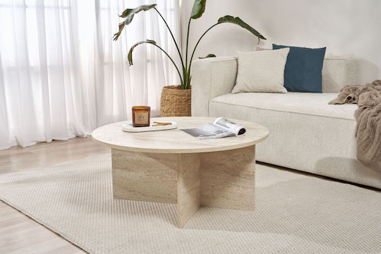 Кръгла Централна Кафе Маса Soleil Дървена Travertine Бежова Ш90xД90xВ40см