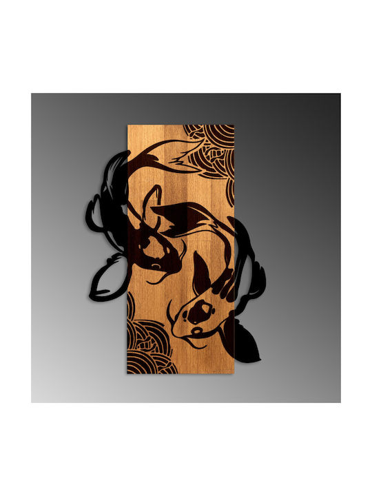 Fisch Yang Wanddekor 899skl2694 43x3x58cm Walnuss-schwarz Wallity Metall Holz